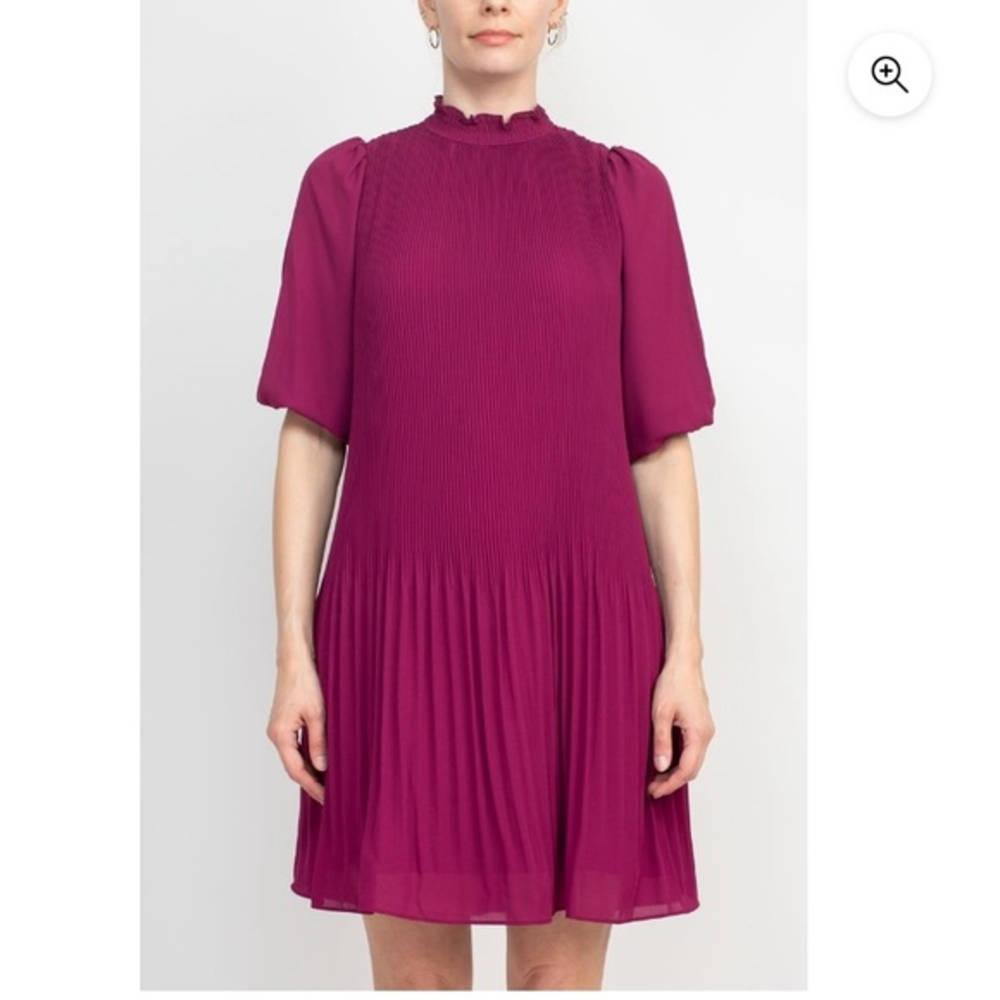 Nanette Lepore Bali Orchid High Neck Pleated Crepe Dress Size 6